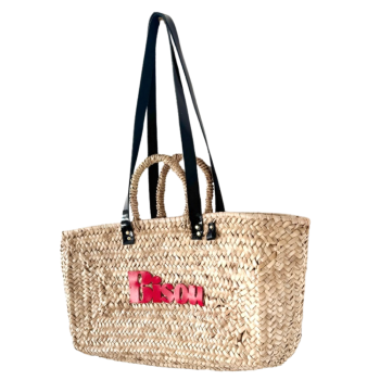 BISOU Straw Basket with Black Patent Leather