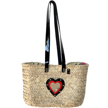 Sacred Heart straw basket with upcycled leather