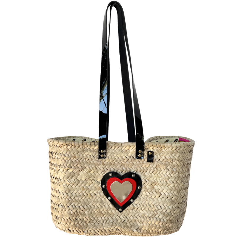 Sacred Heart straw basket with upcycled leather