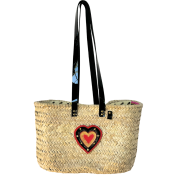 Grand cœur sacré en cuir cousu sur panier