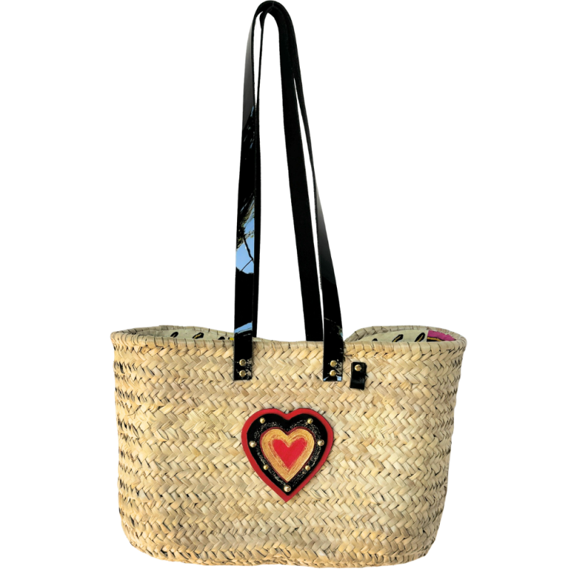 Sacred Heart straw basket with upcycled leather