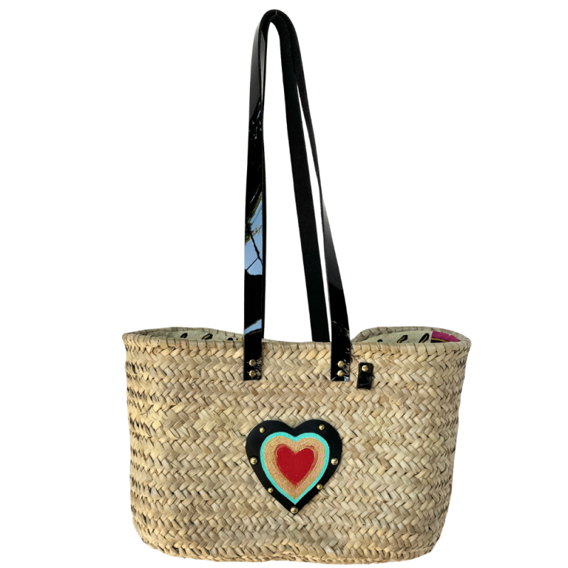 Hand-painted Sacred Heart bag charm in upcycled leather