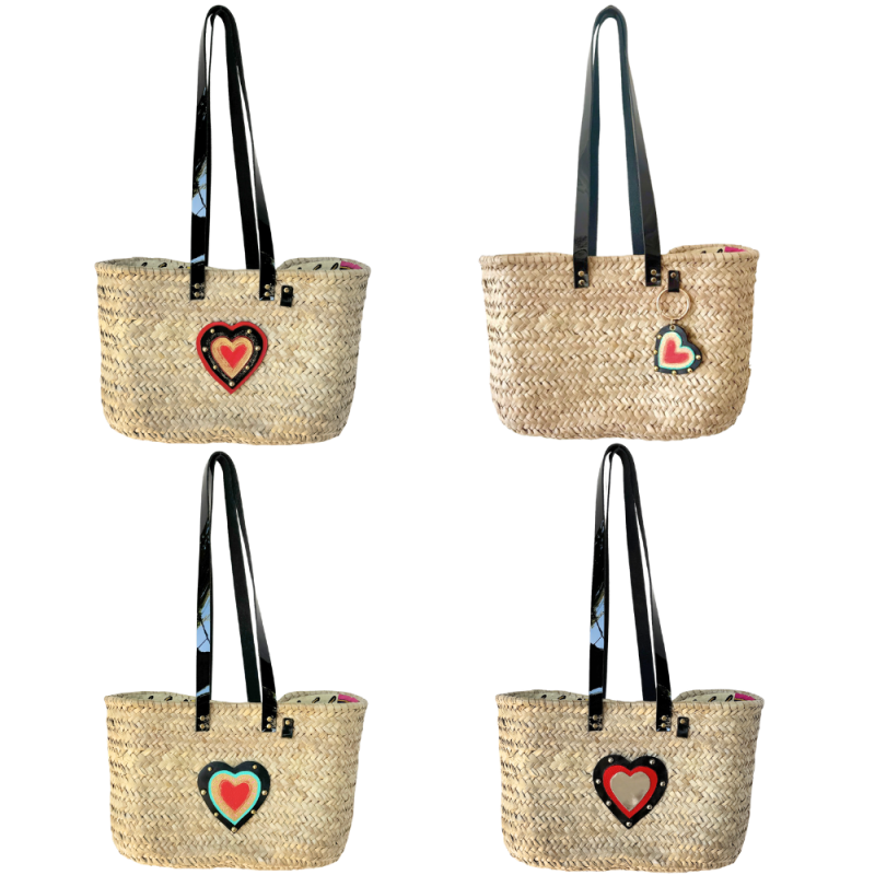 Large Sacred Heart leather motif sewn on basket