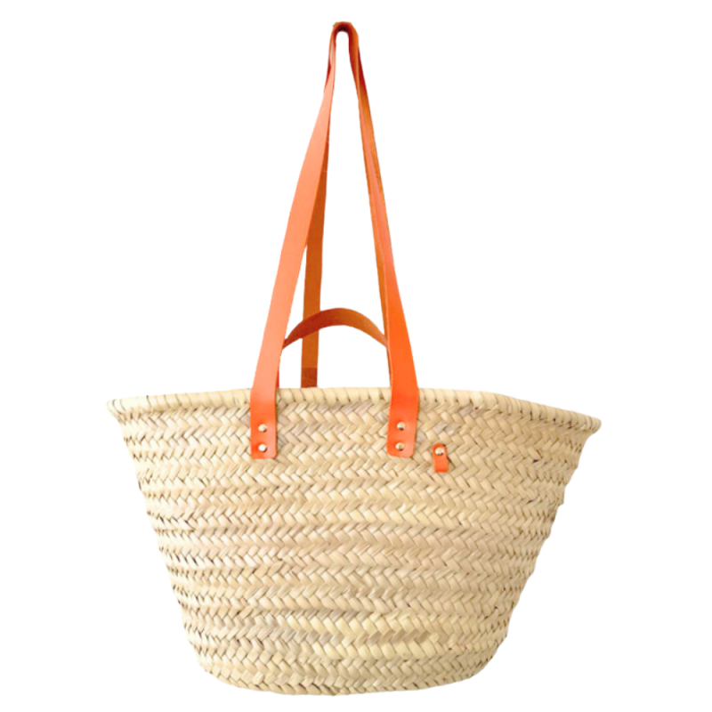 Orange leather beach basket shoulder carry
