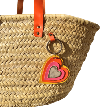 Bijou de sac cœur disco en cuir upcyclé jaune orange rose et argent métallisé