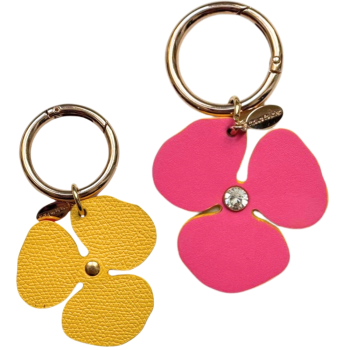 Pink yellow leather flower bag charm