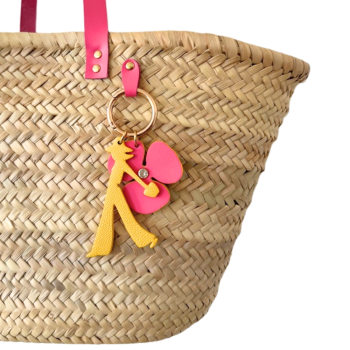 Handmade upcycled leather flower bag charm