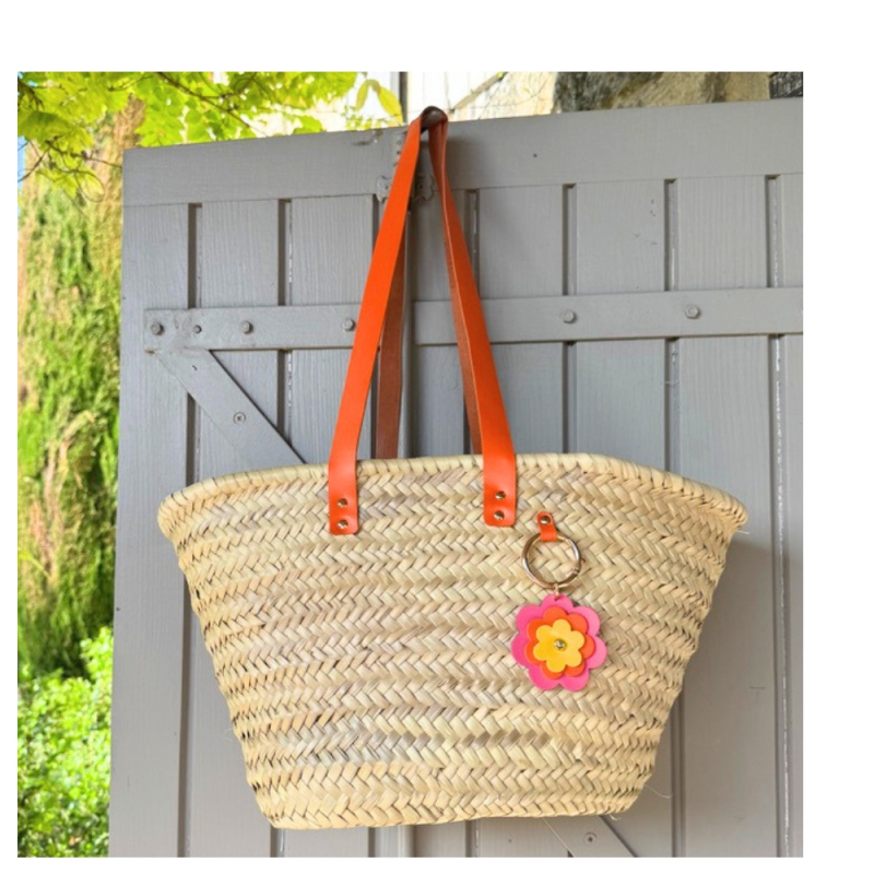 Flower bag charm in colourful upcycled leather