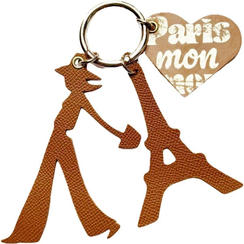 bijou de sac tour eiffel cuir upcyclé grainé brun