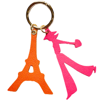 Eiffel Tower leather bag charm – upcycled calf orange