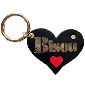 black Heart Bisou leather with gold stamp and crystal rivet