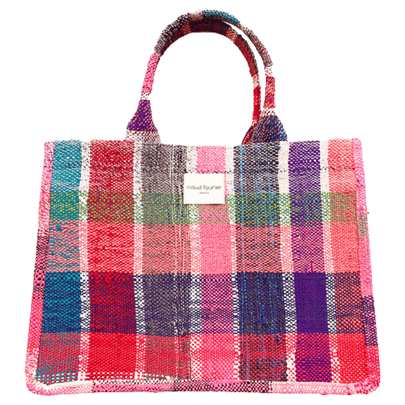 Upcycled pink multicolor tote bag