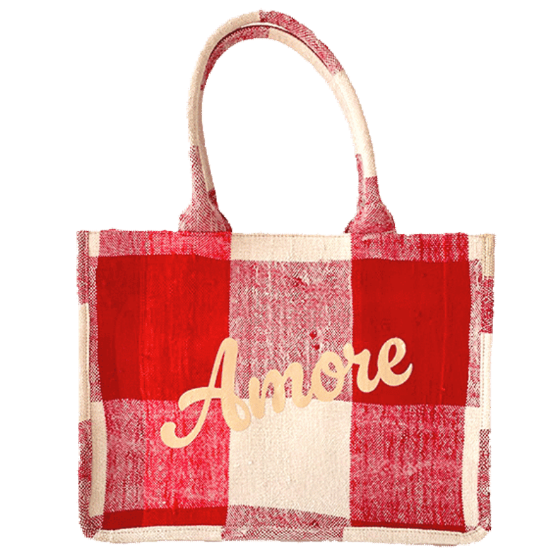Cabas rouge AMORE en haïk marocain upcyclé