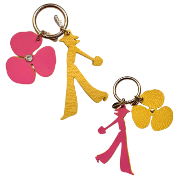 Joséphine upcycled leather bag charm in pink and yellow