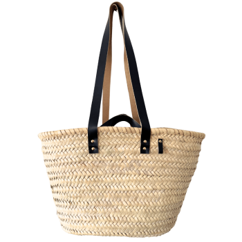 Navy leather beach basket