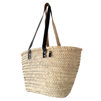 Large woven basket navy leather