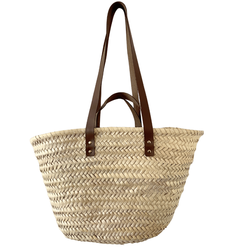 Natural beach basket brown leather