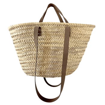 Brown leather beach basket