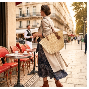 Handmade brown leather woven basket