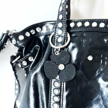 Black navy upcycled leather bag charm