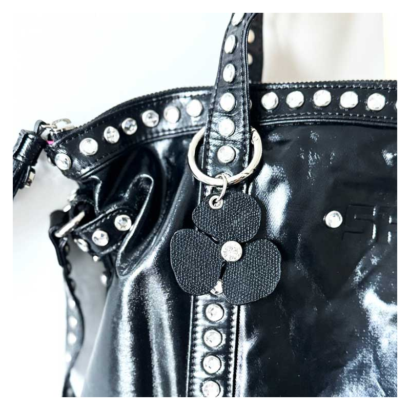 Black navy upcycled leather bag charm