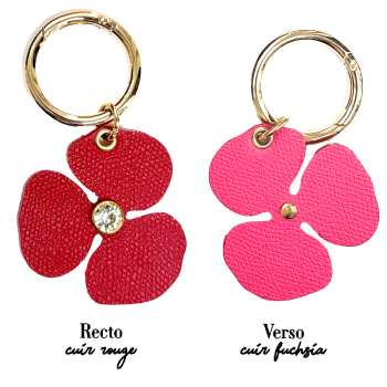 Camélia rouge/fuchsia – fleur double face, cuir de veau