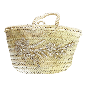 Mini wedding basket in handwoven palm leaves with rhinestones finished in Paris