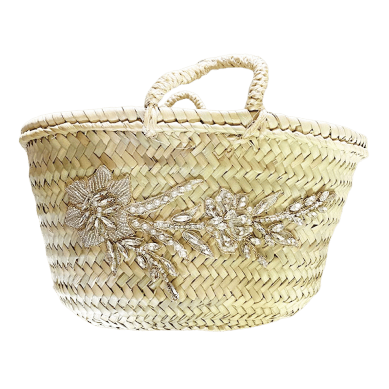 Mini wedding basket in handwoven palm leaves with rhinestones finished in Paris