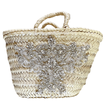 Mini panier strass précieux en feuilles de palmier tressées