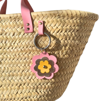 Louisette small straw basket with pale pink leather