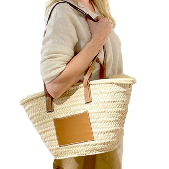 Handmade straw basket with removable zipped cotton pouch