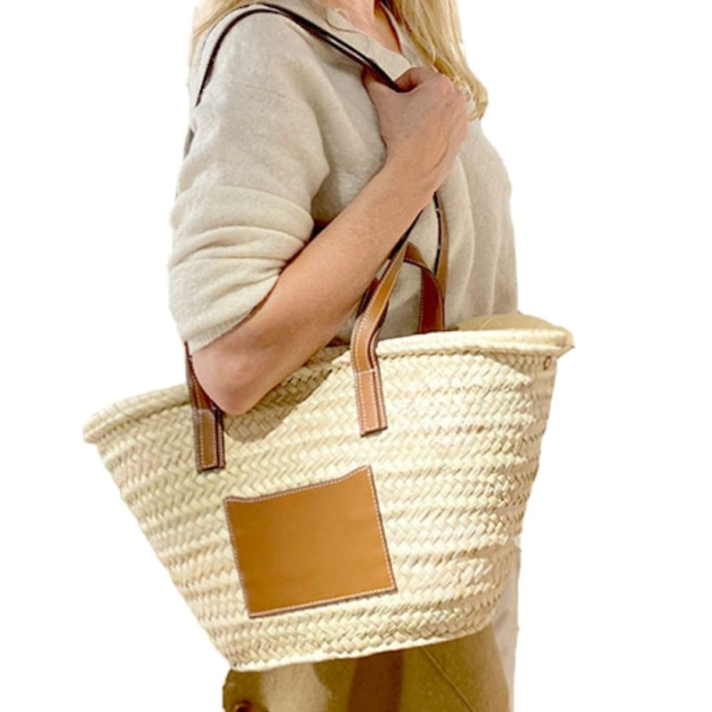 Handmade straw basket with removable zipped cotton pouch