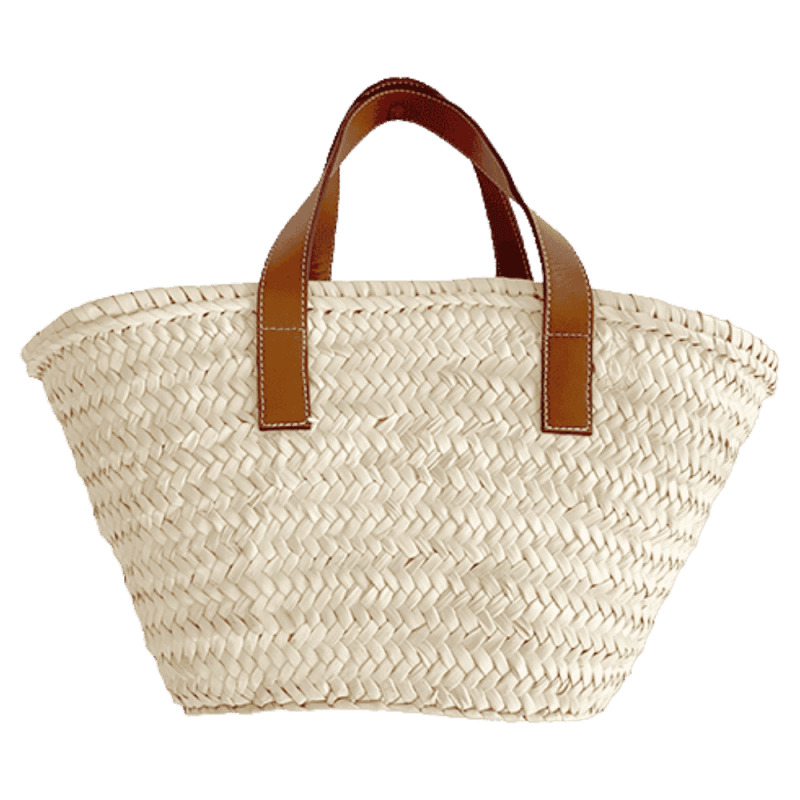 Mini straw and camel leather basket with shoulder strap