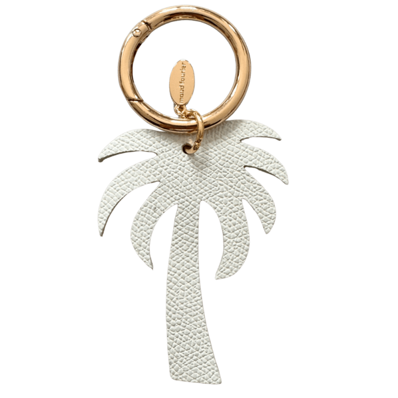 Porte-clé palmier en cuir upcyclé grainé blanc