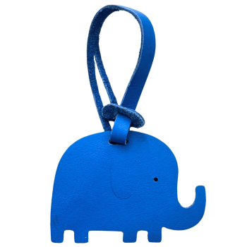 Bijou de sac éléphant en cuir lisse bleu vif upcyclé avec lien en cuir