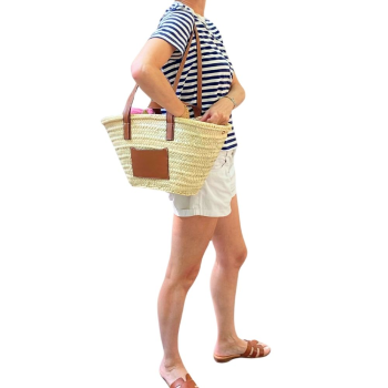Straw and camel leather basket