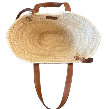 Mini straw basket with leather shoulder strap