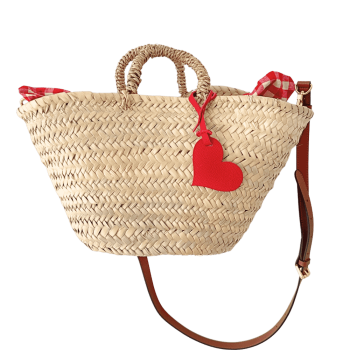 Red grained leather heart bag charm handmade by Maud Fourier Paris