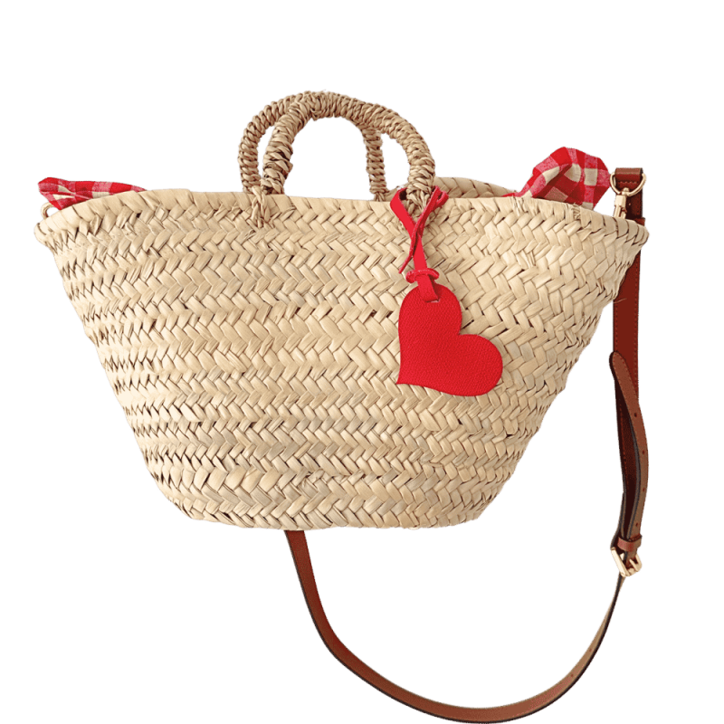 Red grained leather heart bag charm handmade by Maud Fourier Paris