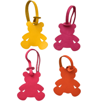 Upcycled leather teddy bear bag charms handmade in Paris in four colours