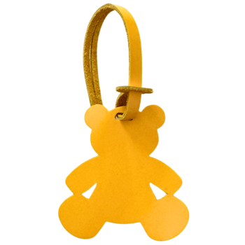 Bijou de sac nounours en cuir verni jaune upcyclé