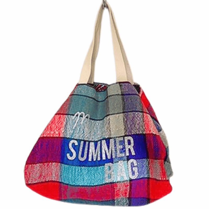 Grand cabas de plage rouge en textile berbère upcyclé