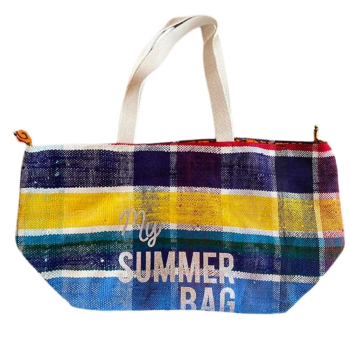Grand cabas souple jaune et multicolore en textile berbère recyclé