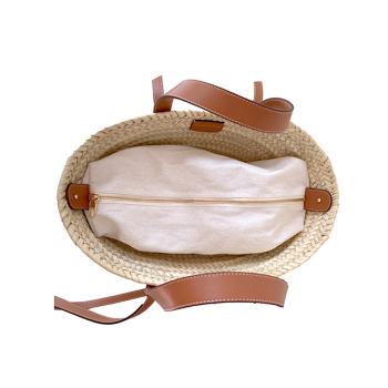 Pink Leopard handmade straw and leather basket by Maud Fourier Paris