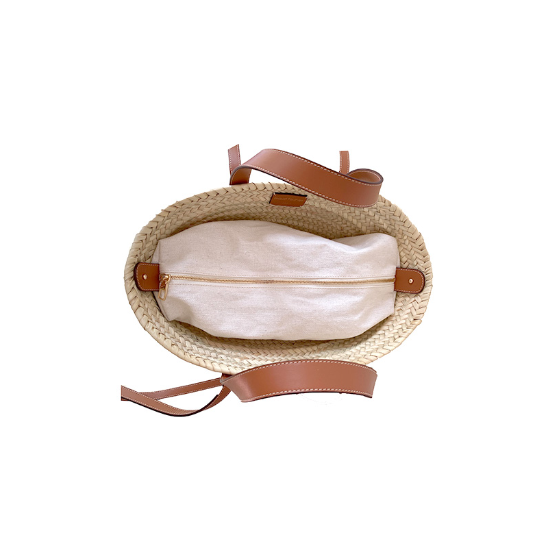 Pink Leopard handmade straw and leather basket by Maud Fourier Paris